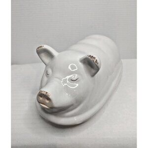 Farmyard Collection Pig White Ceramic Covered Butter Dish Farmhouse Country 7"5